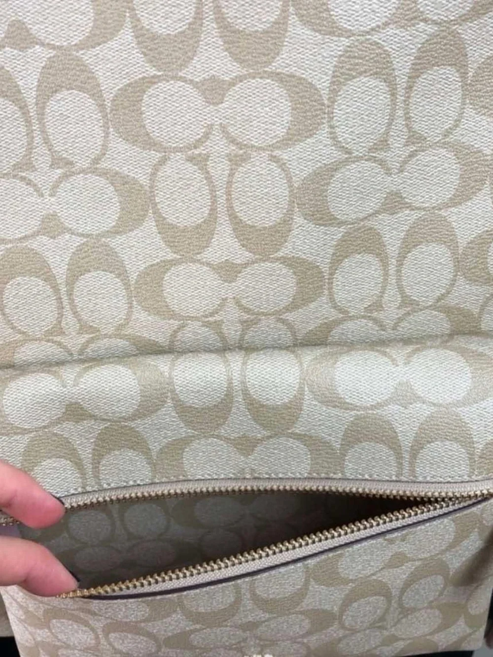 Coach Beige Signature Canvas Backpack with Pink Trim